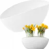 A white planter with yellow crocuses in the foreground and a larger, empty white planter in the background. Podgląd zdjęcia produktu
