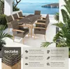A rattan dining set with a marble-look table and chairs on a patio overlooking the sea. Náhled obrázku produktu