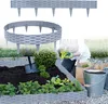 A collage showing garden edging in straight and curved forms, with a person planting in a garden bed. Produktbild-Vorschau
