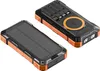 Two solar power banks are shown against a white background. One is face up showing the solar panel, and the other is face down showing the charging ports and lights. Produktbild-Vorschau