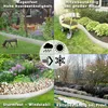 A collage of four garden scenes showcasing a metal garden edging product in different weather conditions and seasons. Produktbild-Vorschau