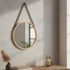 Wandspiegel 38cm Rund Bambus Holz Kunstleder Flurspiegel Produktbild-Vorschau 1