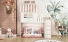 A child's bedroom with a loft bed designed like a house, complete with a futon underneath and decorative elements like a deer head and fairy lights. Podgląd zdjęcia produktu