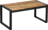 A rectangular coffee table with a wooden top and black metal legs, isolated on a white background. Produktbild-Vorschau