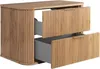 A wooden bathroom vanity cabinet with two drawers, one partially open. Produktbild-Vorschau