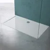 A modern shower tray with a glass enclosure in a bathroom setting. Produktbild-Vorschau