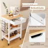 A kitchen cart with a coffee maker and bread on it, with close-up shots of the drawer mechanism and handle. Produktbild-Vorschau