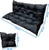 A black bench cushion and a square cushion are shown with dimensions indicated by blue lines and text. Náhled obrázku produktu