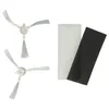 A set of replacement parts for a robot vacuum cleaner, including brushes and filters, laid out on a white background. Produktbild-Vorschau
