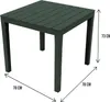 A dark green square garden table with dimensions indicated. Podgląd zdjęcia produktu