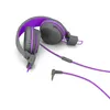 A pair of gray and purple headphones with a purple cord and a 3.5mm jack. Produktbild-Vorschau