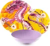 A set of porcelain plates and a bowl with a dragon and floral design, set against a white background. Voir les images du produit