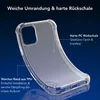 A clear phone case is shown against a dark blue, starry background, with text highlighting its features. Anteprima dell’immagine prodotto