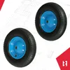 Two wheelbarrow wheels are shown against a blueprint background. Voir les images du produit