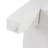 A close-up view of the corner of a white wooden furniture leg with a white plastic foot. Voir les images du produit
