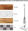 A steam mop is shown next to images of different floor types it can be used on. Produktbild-Vorschau