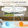 A split image showing two sides of a mattress topper, one for summer and one for winter, with corresponding imagery and icons. Produktbild-Vorschau