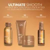 A marketing image showcasing a three-step hair care routine with Wella Ultimate Smooth products. Produktbild-Vorschau