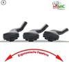 Three views of a black vacuum cleaner attachment, demonstrating its ergonomic shape. Text indicating "Ergonomische Passform" (ergonomic fit) is shown with a red arrow. A logo for "MisterVac" is in the upper right corner. Produktbild-Vorschau