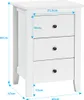A white nightstand with three drawers and dimensions indicated by measurement lines and text. Produktbild-Vorschau