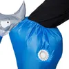 Close-up of an inflatable costume, showing a person's leg inside the blue part of the costume, near a white valve. Produktbild-Vorschau