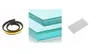 Three separate items are displayed against a white background: a coiled strip of material, two pieces of glass, and a rectangular gray object. Produktbild-Vorschau