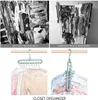 Collage showing a messy closet contrasted with an organized closet using a multi-hanging closet organizer. Produktbild-Vorschau