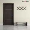 A dark brown door with a silver handle, a wall-mounted accordion-style coat rack, and a two-tiered shoe rack in a hallway. Náhled obrázku produktu