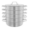 A stack of stainless steel steaming pots with a lid. Podgląd zdjęcia produktu