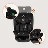 A black car seat with inset images showing how to adjust the headrest and tighten the harness. Podgląd zdjęcia produktu
