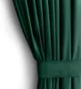 A close-up view of a dark green velvet curtain, showing its texture and pleats, with a fabric band holding it together. Produktbild-Vorschau