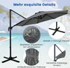 A patio umbrella is shown with various close-up details highlighting its features. Náhled obrázku produktu