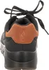 The back view of a black sneaker with a brown suede heel accent. Produktbild-Vorschau
