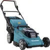 A teal and black Makita battery-powered lawnmower is shown against a white background. Náhled obrázku produktu