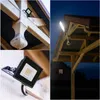 Collage of images showing an outdoor LED spotlight mounted on wooden structures and a close-up of the spotlight. Produktbild-Vorschau