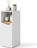 A small white cabinet with a wooden shelf, containing bottles and a plant on top. Produktbild-Vorschau