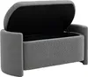 A gray upholstered storage bench with its lid open, revealing the black interior. Anteprima dell’immagine prodotto