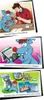 A collage of three images, each featuring a cartoon blue dog character and text describing aspects of an advent calendar. Produktbild-Vorschau