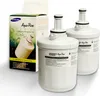 Two Samsung Aqua-Pure Plus refrigerator water filters are shown next to their packaging. Produktbild-Vorschau