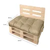 A pallet sofa with a cushion and dimensions indicated. Produktbild-Vorschau