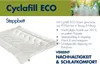 A product image for a duvet with marketing text and a visual of plastic bottles in the background. Produktbild-Vorschau