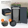 A dark gray outdoor trash can enclosure with a planter on top, showing a close-up of the planter and a detail of drainage holes. Produktbild-Vorschau