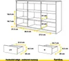 This image shows a diagram of a piece of furniture with dimensions labeled in centimeters. It also includes a small logo. Náhľad obrázku produktu