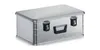 A silver aluminum box with black latches and handle, on a white background. Podgląd zdjęcia produktu