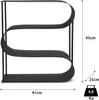 A black metal firewood rack with a double S-shaped design, shown with dimensions and weight indicated. Produktbild-Vorschau