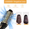A collage showing a hairdryer brush, features, and a before/after comparison of hair. Produktbild-Vorschau