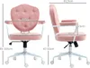 Two views of a pink office chair with dimensions indicated by text and lines. Produktbild-Vorschau