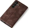 A brown flip cover case for a smartphone is shown against a white background. Produktbild-Vorschau