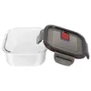 A glass food storage container with its lid open, shown against a white background. Produktbild-Vorschau