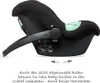 A black baby car seat with mint green accents, shown from the side with a curved base. Anteprima dell’immagine prodotto